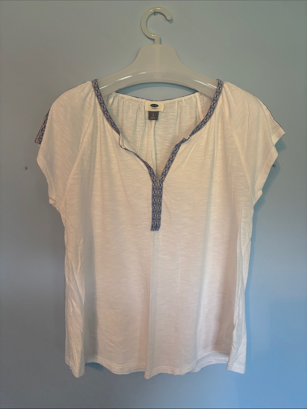 Old Navy Women's Split-Neck Top with Blue Trim